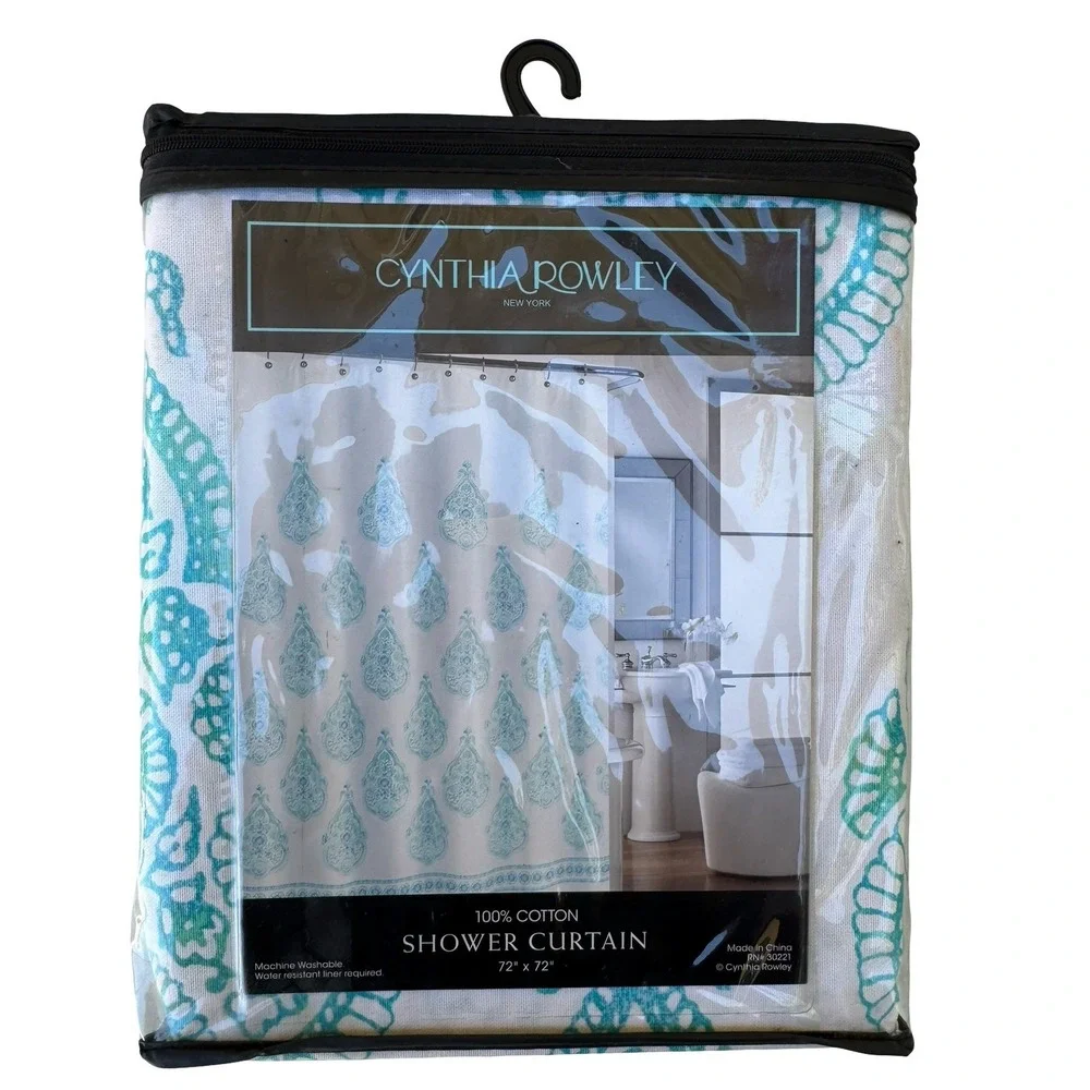 Cynthia Rowley Damask Shabby Chic Paisley 100% Cotton Shower Curtain 72x72 NEW
